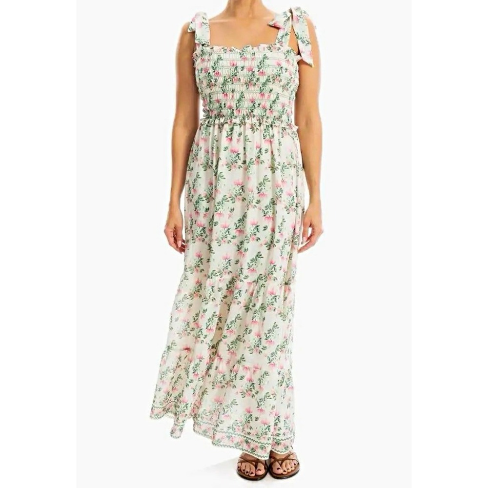 Max Studio London NWT White Pink Green Floral Maxi Dress Square Neck Strappy L